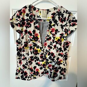 Anthropologie Elevenses Dahlia Cap Sleeve Floral Blazer Size 10